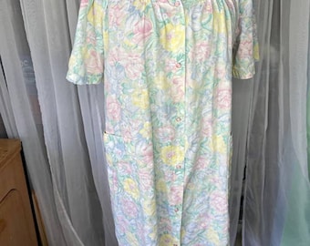 floral house dress duster quilted collar pink blue yellow