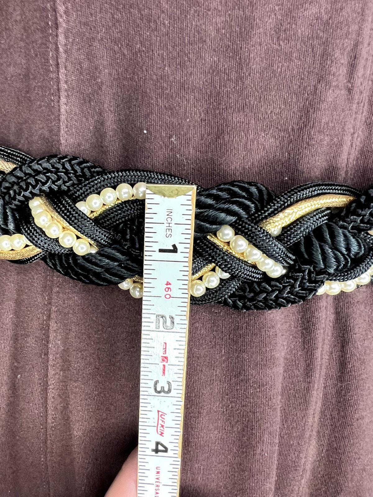 Rope Chord Belt Black Gold Faux Pearls Boho Vintage 1980s - Etsy display picture 2