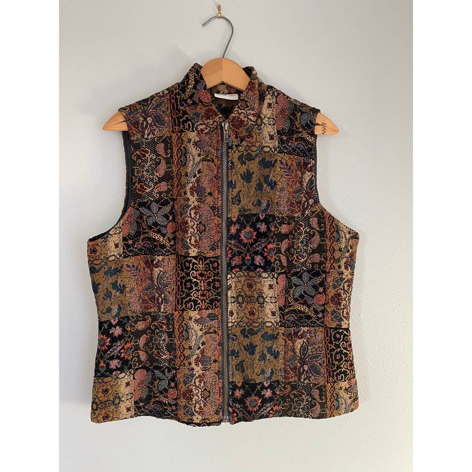 Tapestry vest zip front shirt sz L Etsy