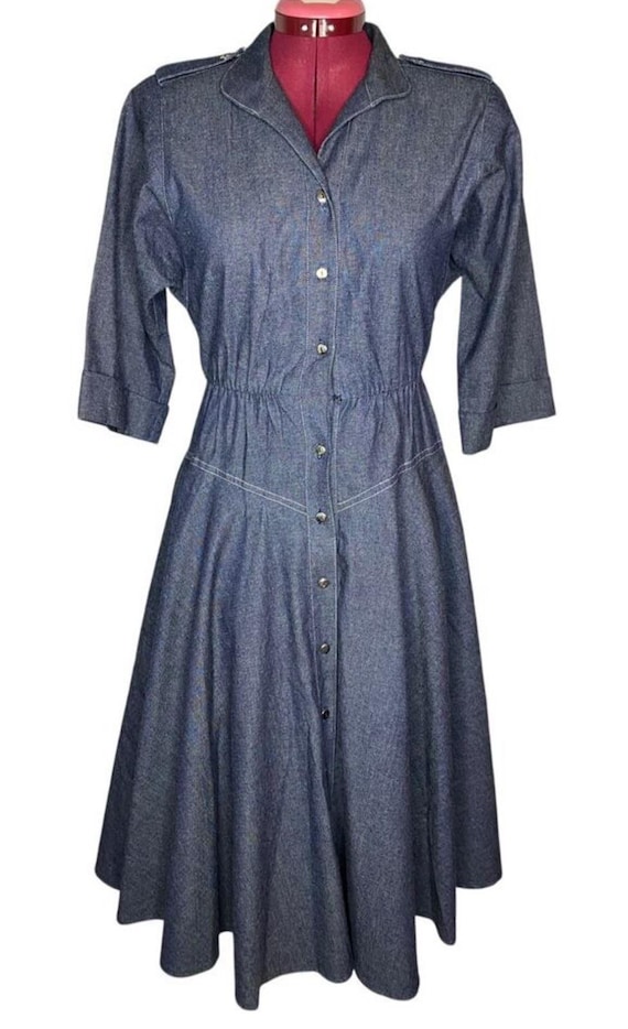 slim fit dress slacks Denim Long Sleeve Flare Dress main image 1