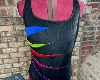 badpak uit één stuk Vintage jaren 80, colourblocking