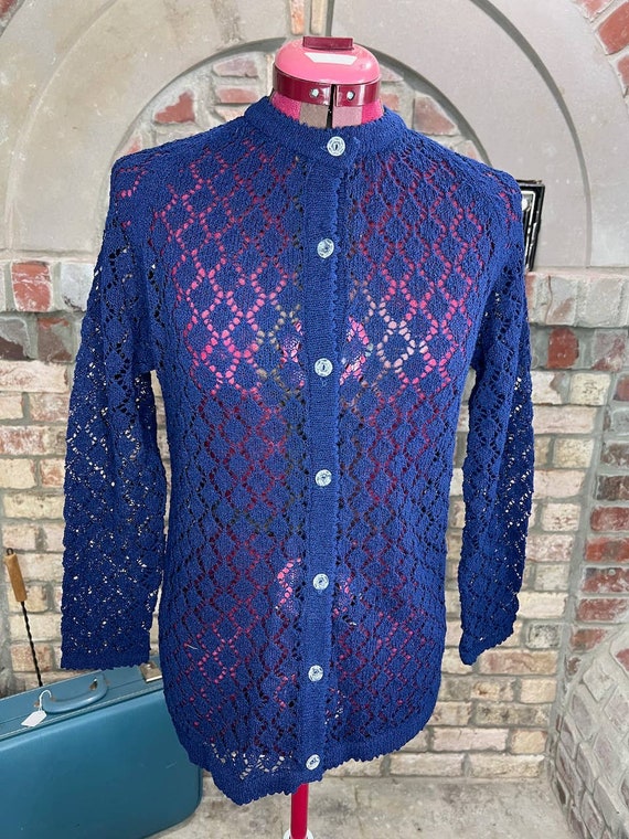 Cardigan lace navy blue vintage - image 1