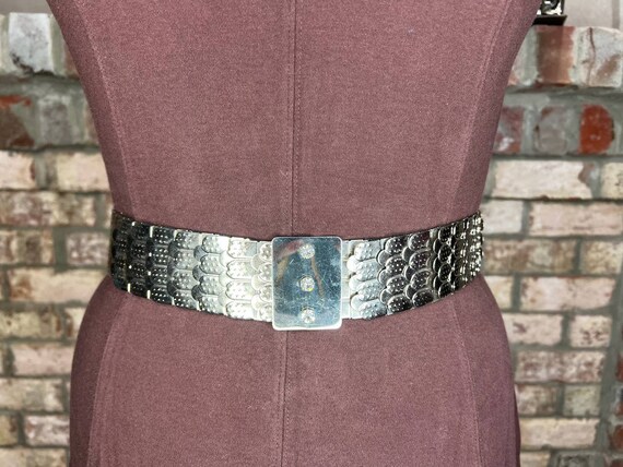 Belt Fish Scale Silver Jeweled Buckle Elastic - Etsy display picture 1