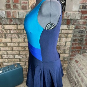 swimsuit swim dress Vintage 1980s one piece colorblocked blue teal aqua black image 6