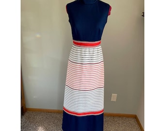 Vintage maxi-jurk mod geometrisch opstaande kraag marinerood