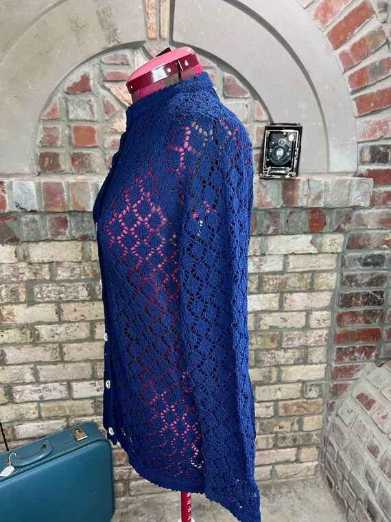 Cardigan lace navy blue vintage - image 3