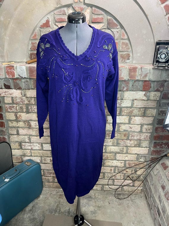 Sweater Dress beaded embellished glam 1980s shoulder pads