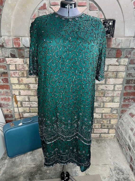dress beaded 100% silk Green