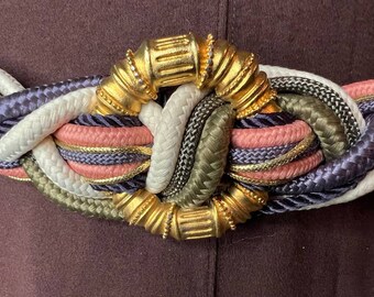 rope belt pink grey gold boho vintage 1980s