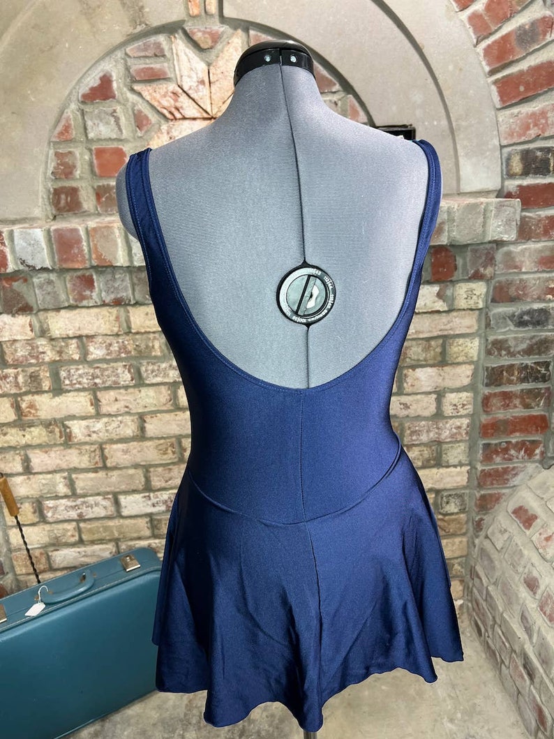 swimsuit swim dress Vintage 1980s one piece colorblocked blue teal aqua black image 3