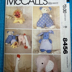 McCalls 8456 Plush toy elephant bunny bear goose lion