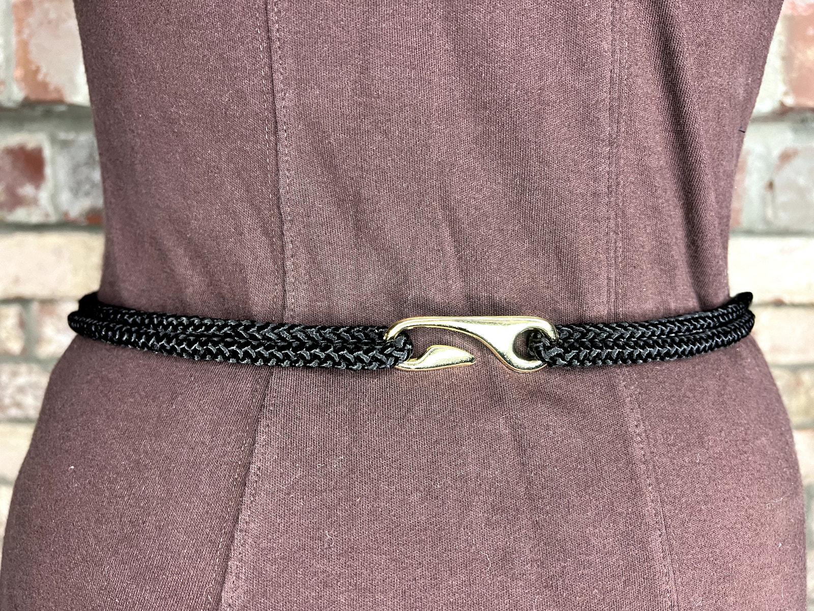 Vintage 80s Black Rope Gold Buckle Faux Pearl waist belt hook loop closure women Rope Chord Belt Black Gold Faux Pearls Boho Vintage 1980s - Etsy main image 4