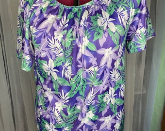 Vintage tropical blouse 1980s purple white