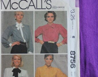 McCalls 8756 Sewing pattern blouse 1980s size 18