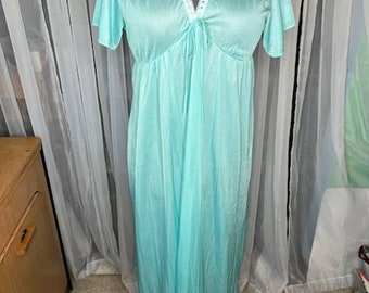 nightgown satin aqua lace V neck