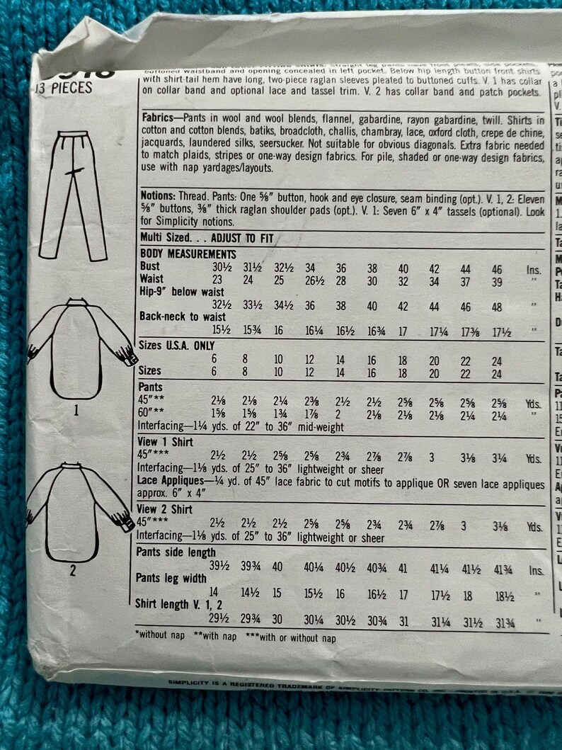 Simplicity 9918 Sewing Pattern Oversized Button Down Shirt Pants Size ...