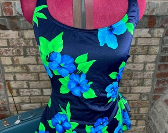 Traje de baño La Cove con falda con panel floral y modestia en azul y verde