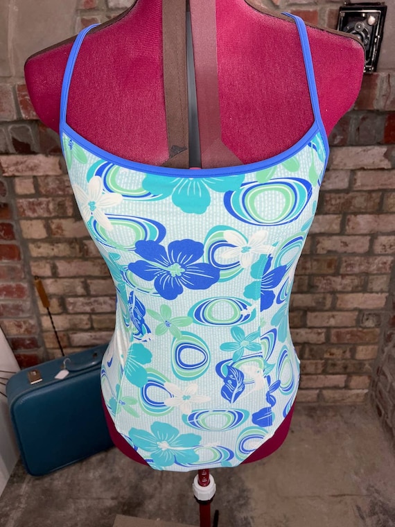 one piece floral  swimsuit blue green - image 1