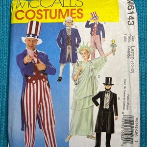McCalls 6143 costume mens uncle sam statue of liberty abe lincoln jefferson size large 40 42