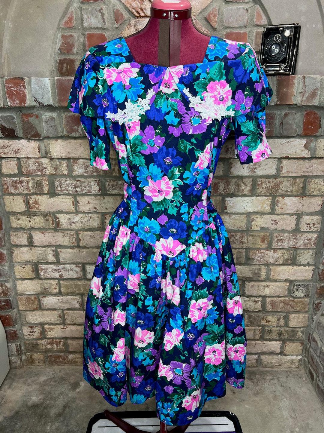 80's Drop Waist Floral Ruffle Dress by Jane Singer