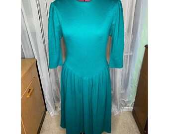 dress 1980s sweater knit green drop waist