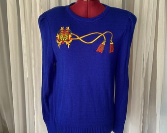 Leslie fay sweater 1980's embroidered blue