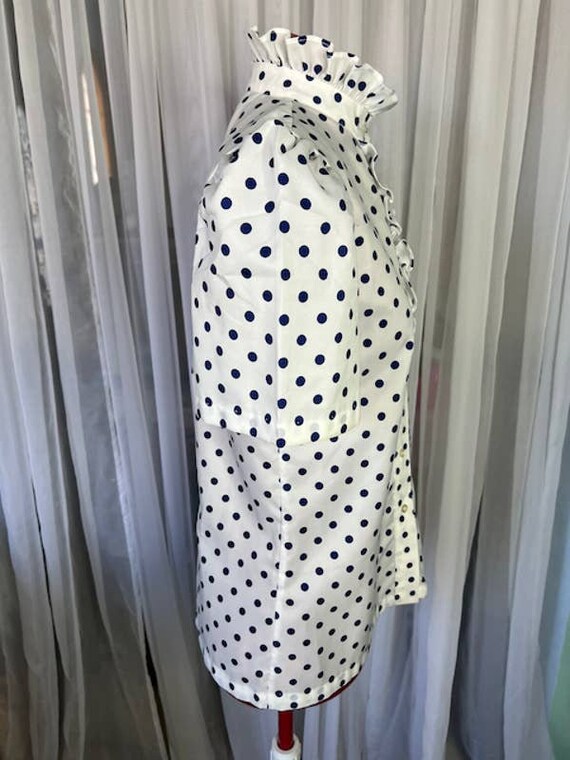 button up blouse ruffle collar polkadot white bla… - image 8