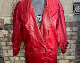 leather Jacket oversized snakeskin suede red shoulder pads