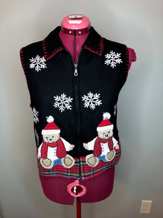 Patternup Ugly Christmas Sweater Vest Cranky Teddy Bears