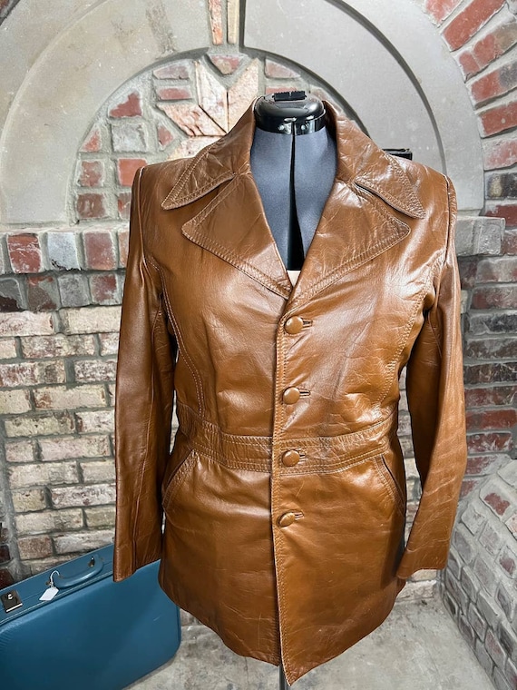 leather Jacket spy style carmel brown