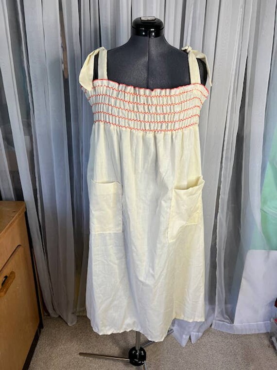 apron dress vintage smocking cream orange - image 1