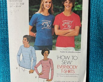 Simplicity 7290 long and short t-shirt pattern Size extra Small chest 29-31in