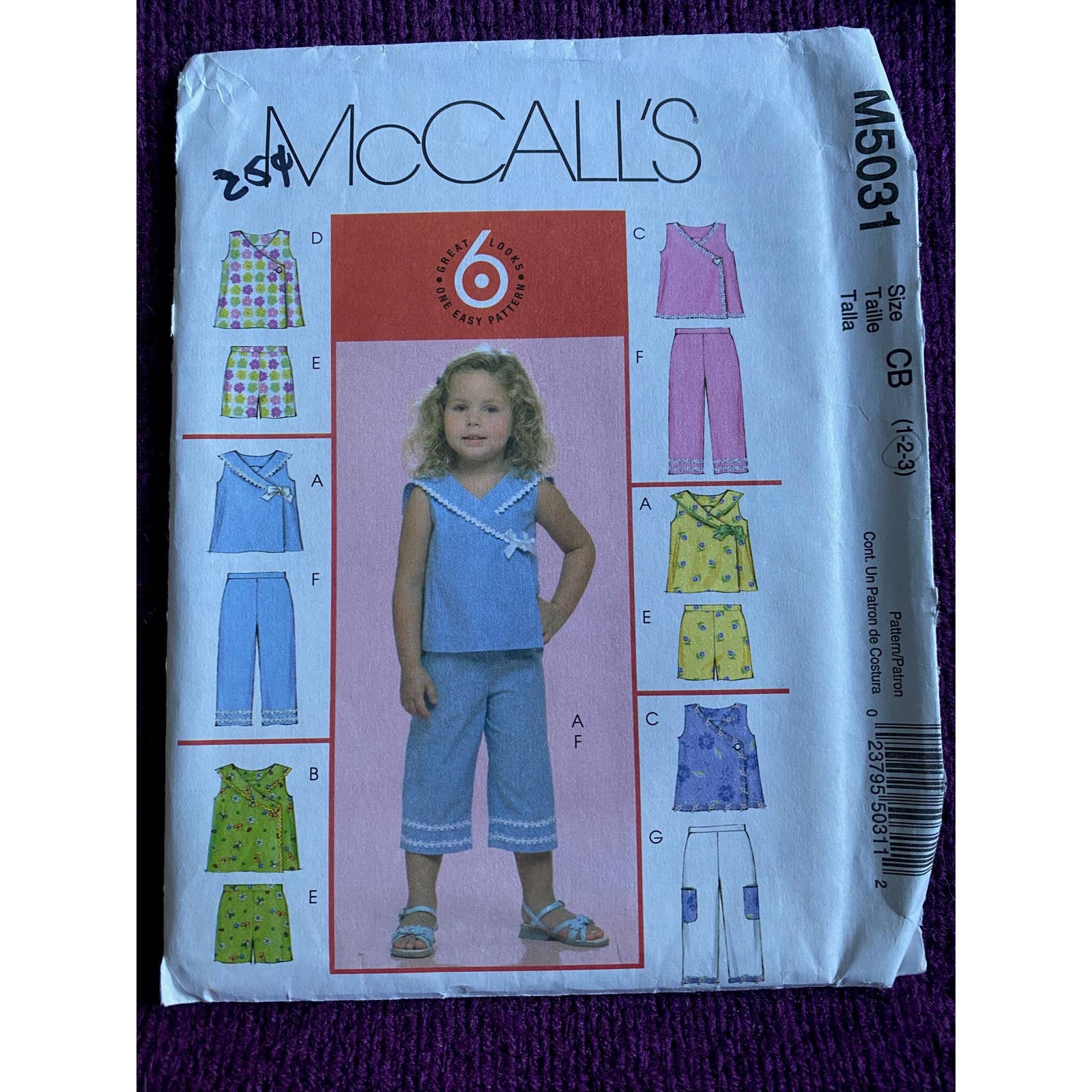 McCall's M5031 Girl's Tops, Shorts, Capri Pants Size: CF 4-5-6 or CB 1-2-3  Uncut Sewing Pattern