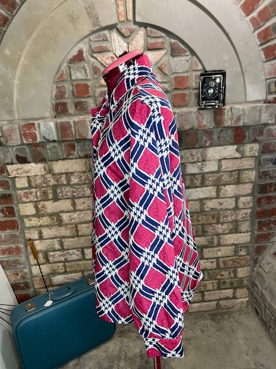 Blouse button down hidden button front pink blue - image 4