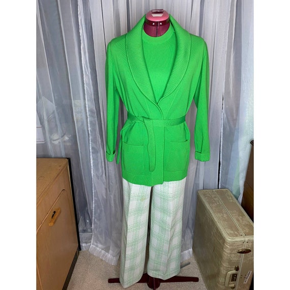 1970s lime green sweater top pant set