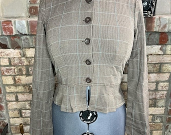 cropped blazer geruite ruches aan de zoom Y2k bruinblauw