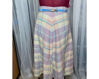 swing skirt wool plaid 1950s pink purple