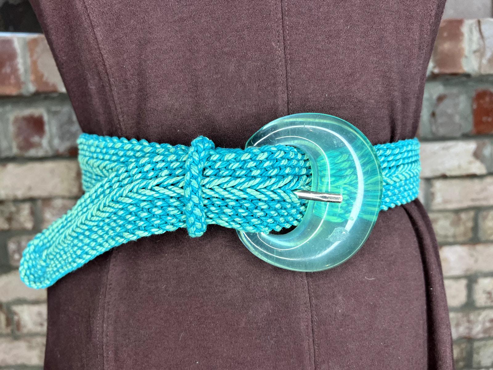 Coldwater Creek Belt Rope Braided Boho Blue Lucite Buckle - Etsy