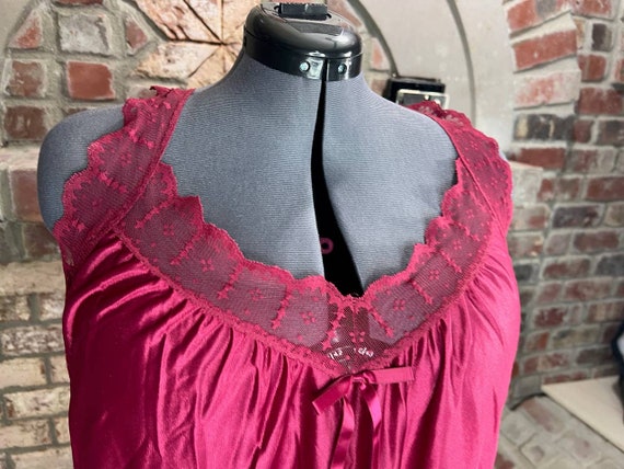 nightgown long satin maroon lace - image 2