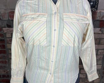 Liz Sport gestreepte button-down geel roze groen