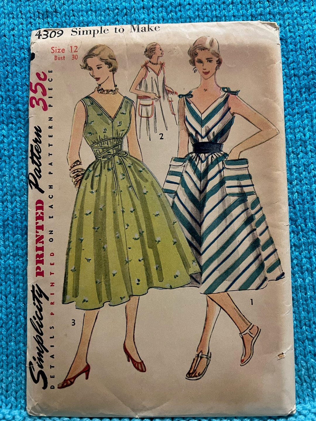 Simplicity 4309 Sewing Pattern Tent Dress A Line Pockets 1950s