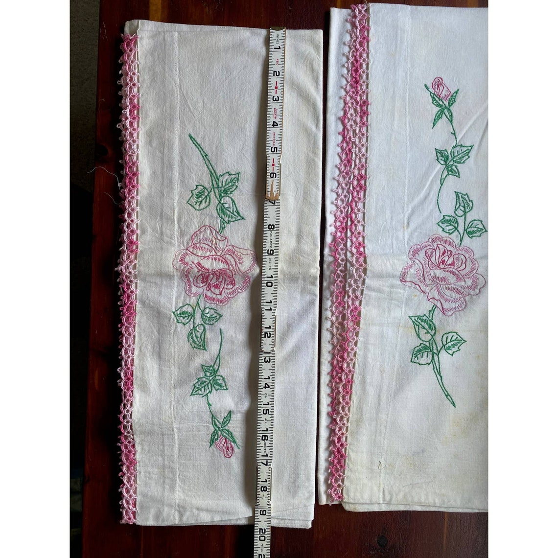 Vintage pillowcases hand embroidered rose Etsy