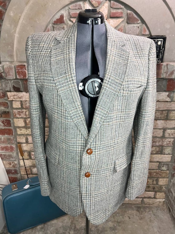 blazer plaid Vintage 1980s gray blue brown