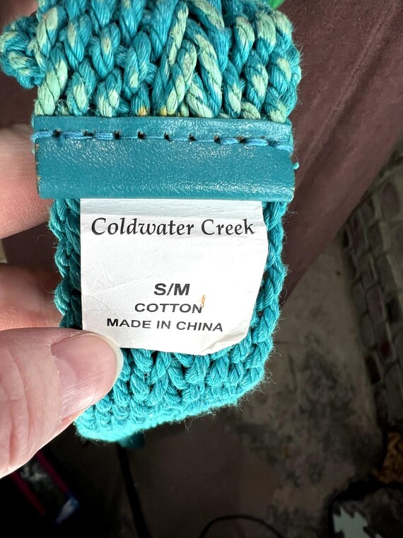 COLDWATER CREEK | BLK STRAW W/TURQUOISE BKLE BELT Coldwater Creek Belt Rope Braided Boho Blue Lucite Buckle - Etsy main image 3
