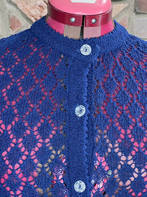 Cardigan lace navy blue vintage - image 2