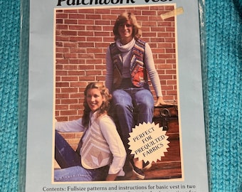 Naaipatroon gewatteerd patchwork vest jaren 80 boho maat Small Medium Large