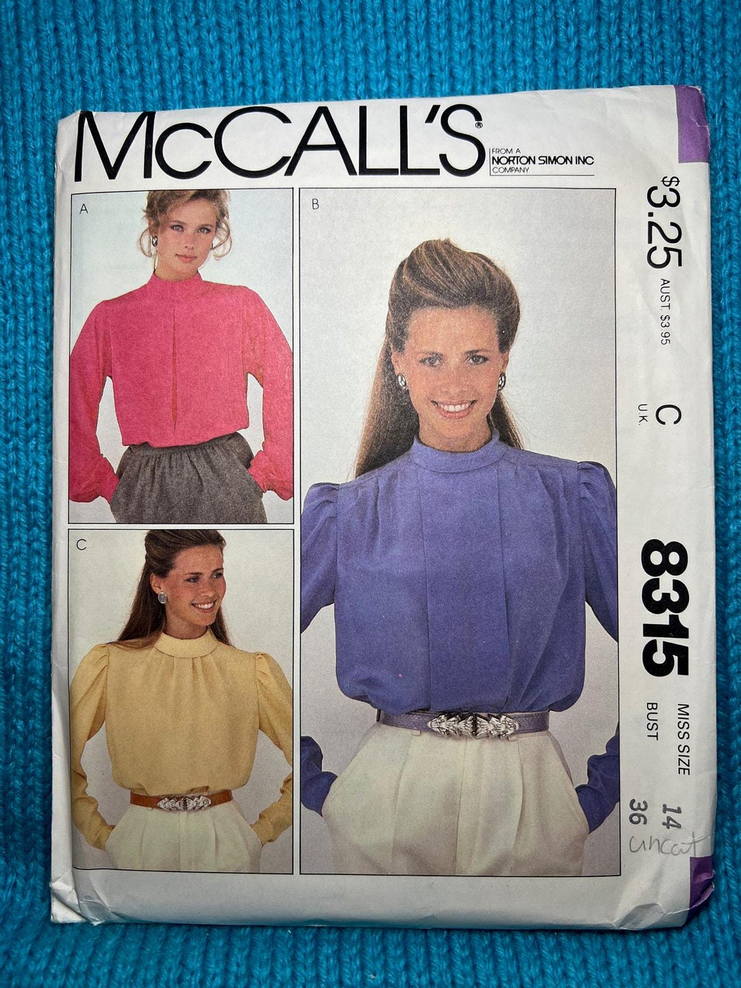 Mccalls 8315 Sewing Pattern Blouse Pleat Front 1980s Size 14 - Etsy