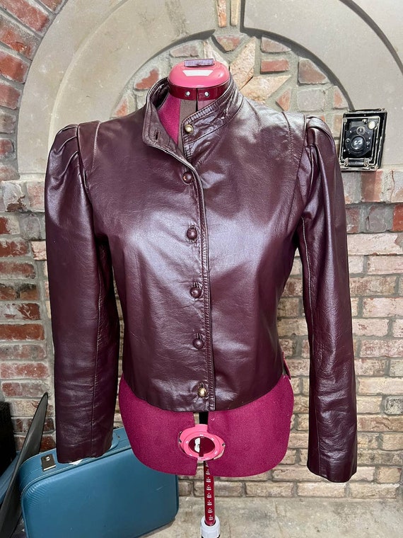 leather Jacket OXBLOOD red burgundy wine cropped p