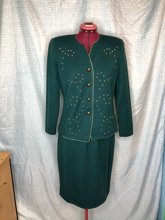 80s suit forest green shoulder pads gold studded
