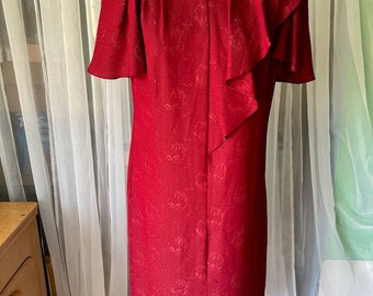 shift dress vintage 1980s flutter sleeve maroon